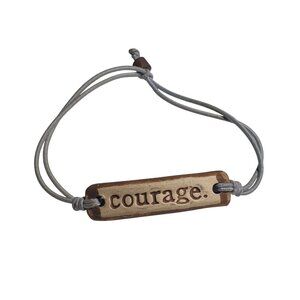 Handmade Courage Word Adjustable Bracelet Natural Clay Brown Cord Gift Love